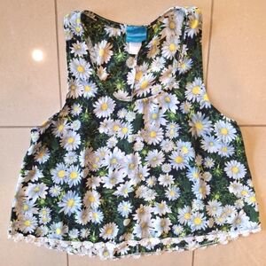 Color of Love Daisy print black racerback tank top with embroidered hem -  large